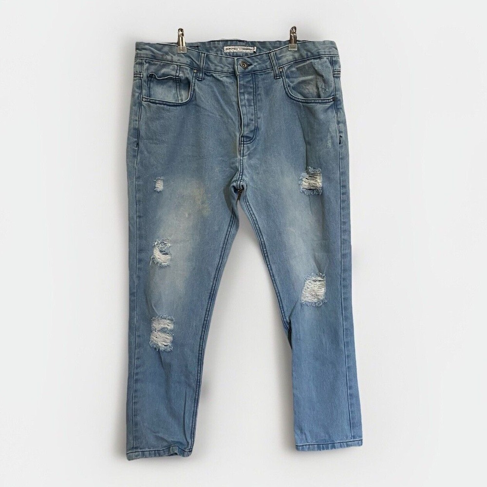 Clayton Denim Supply Dept Men's 52 (36) Distressed Light Wash Straight Leg Jeans